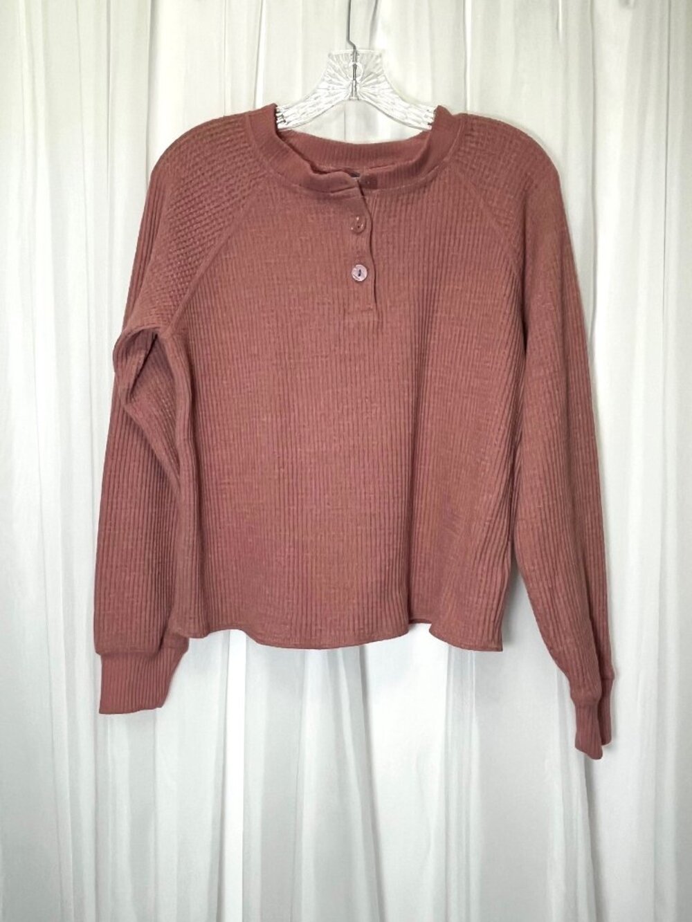 Old Navy Henley Sweater Top Women S Pink Pullover Waffle Knit Long Sleeve Button